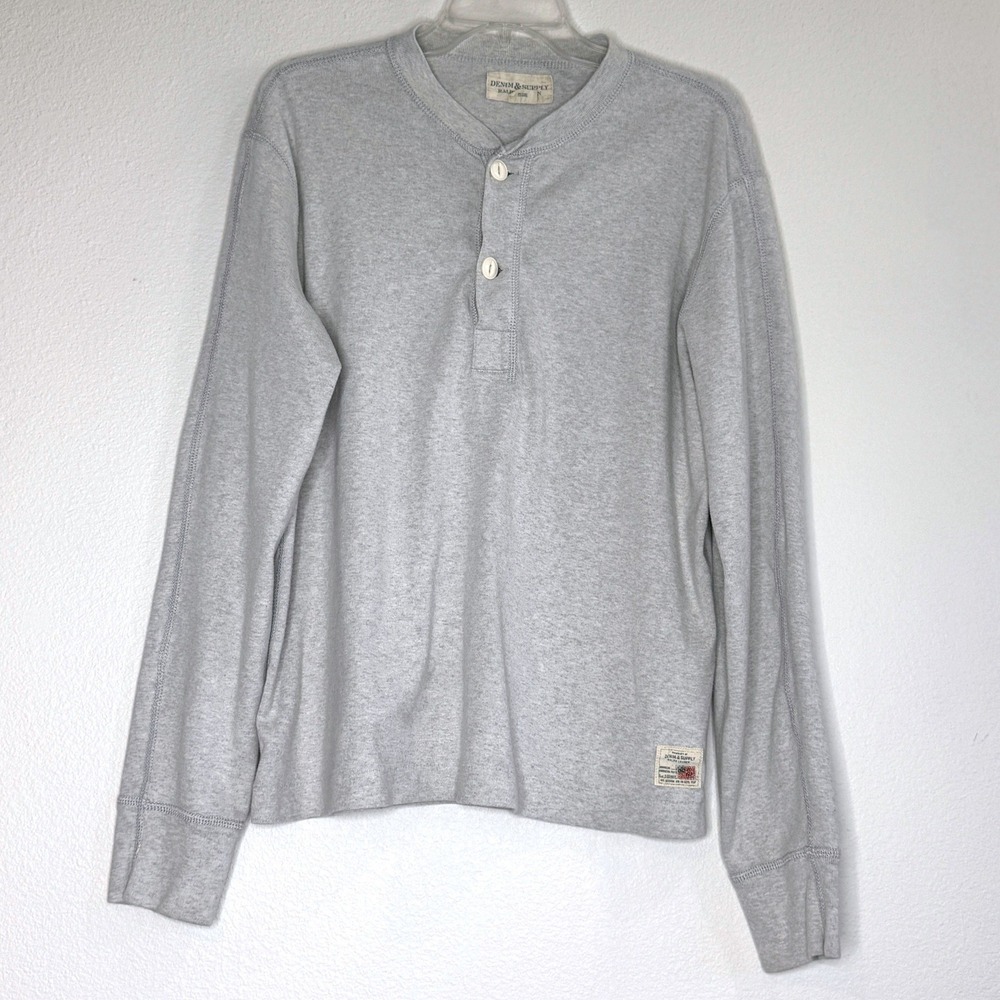 DENIM & SUPPLY Ralph Lauren Mens Henley Shirt Large Lt Gray Weekend Casual